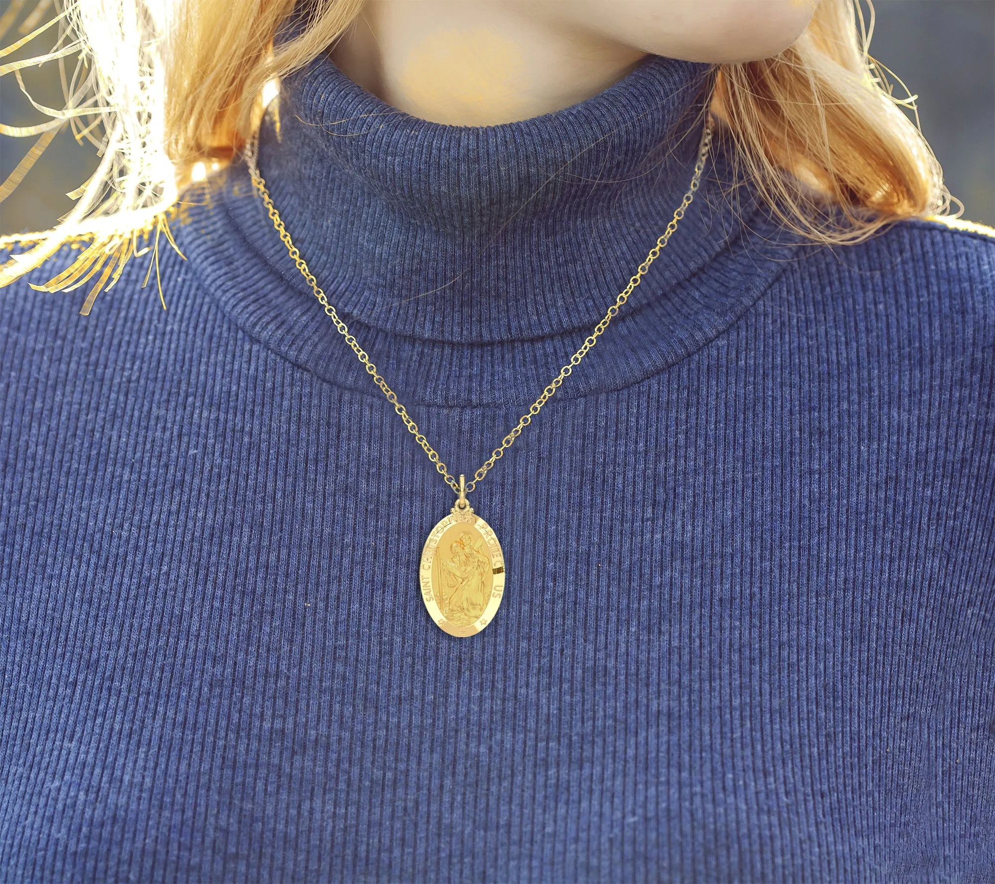 Ladies 14K Yellow Gold Saint Christopher Polished Finish Solid Pendant Necklace, 26mm