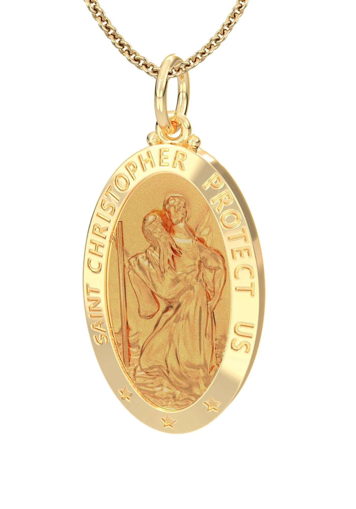 Ladies 14K Yellow Gold Saint Christopher Polished Finish Solid Pendant Necklace, 26mm