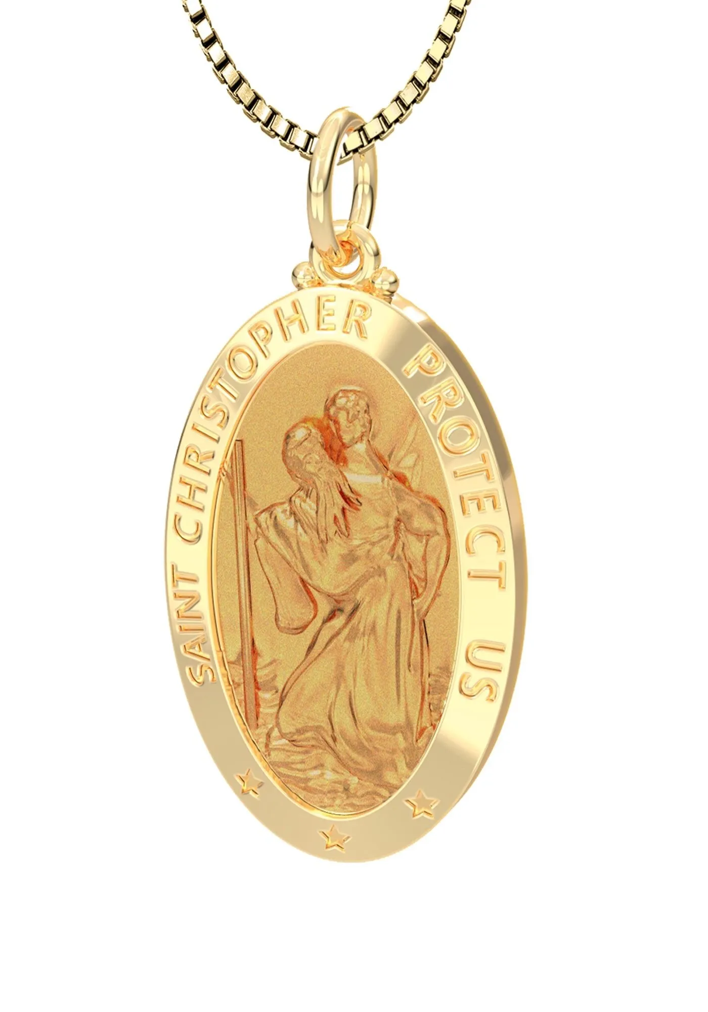 Ladies 14K Yellow Gold Saint Christopher Polished Finish Solid Pendant Necklace, 26mm
