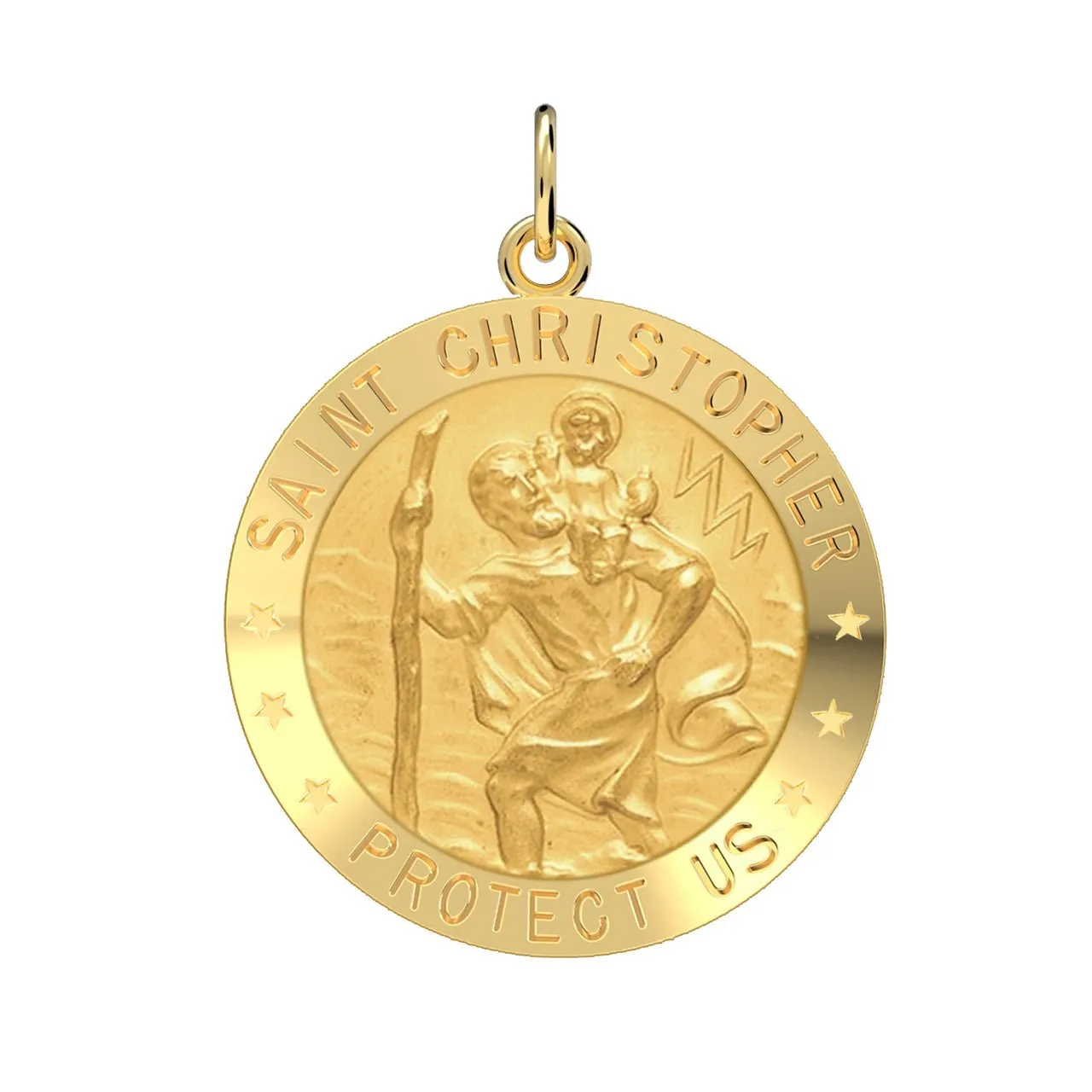 Ladies 14k Yellow Gold Saint Christopher Round Solid Medal Necklace, 18mm