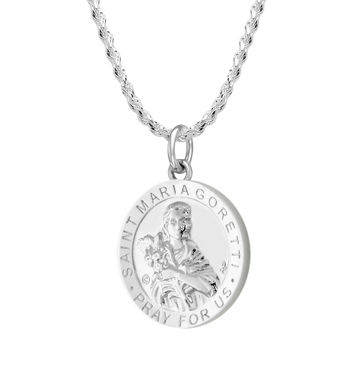 Ladies 925 Sterling Silver 18.5mm Polished Saint Maria Goretti Medal Pendant Necklace