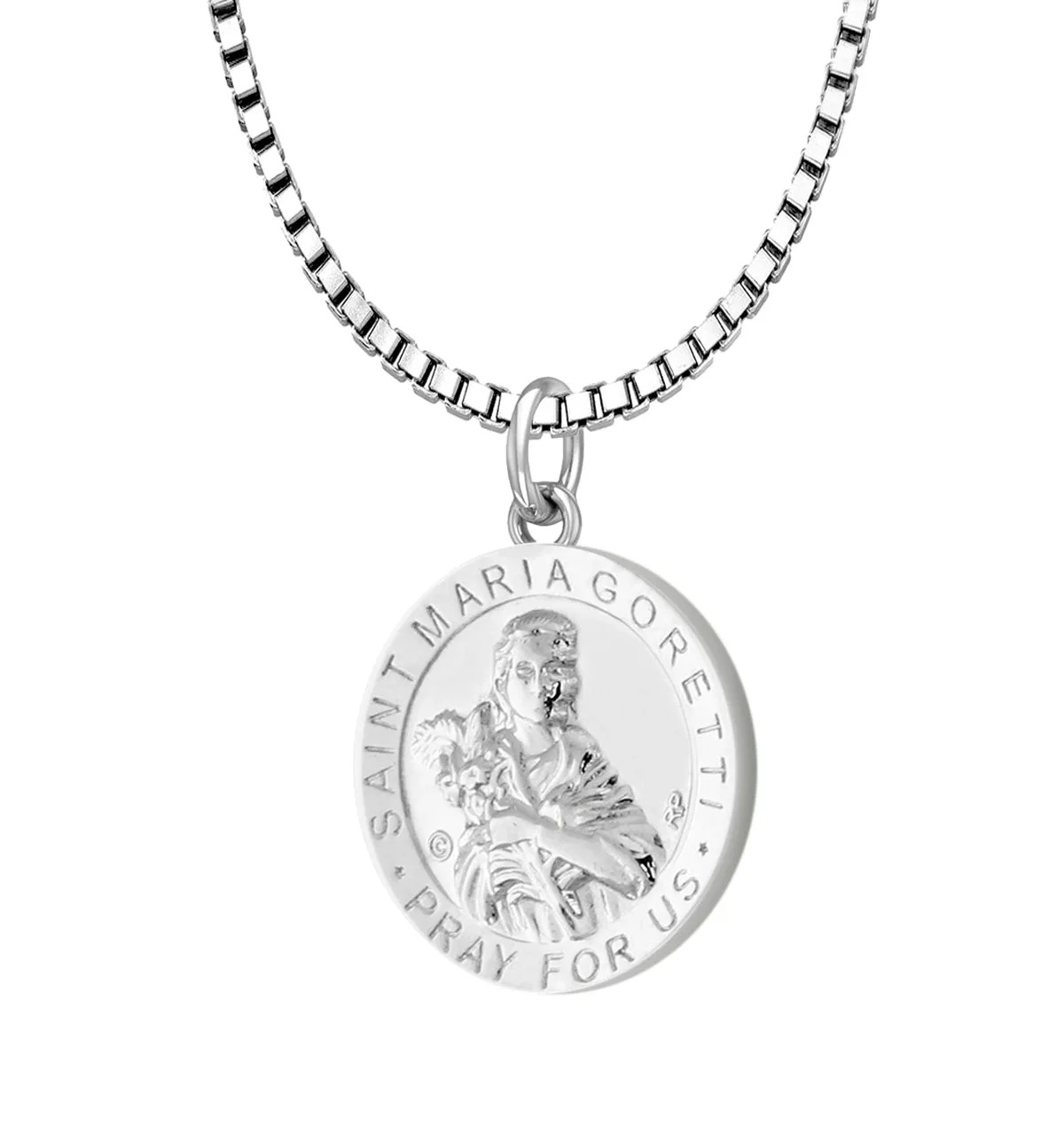 Ladies 925 Sterling Silver 18.5mm Polished Saint Maria Goretti Medal Pendant Necklace