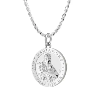 Ladies 925 Sterling Silver 18.5mm Polished Saint Maria Goretti Medal Pendant Necklace