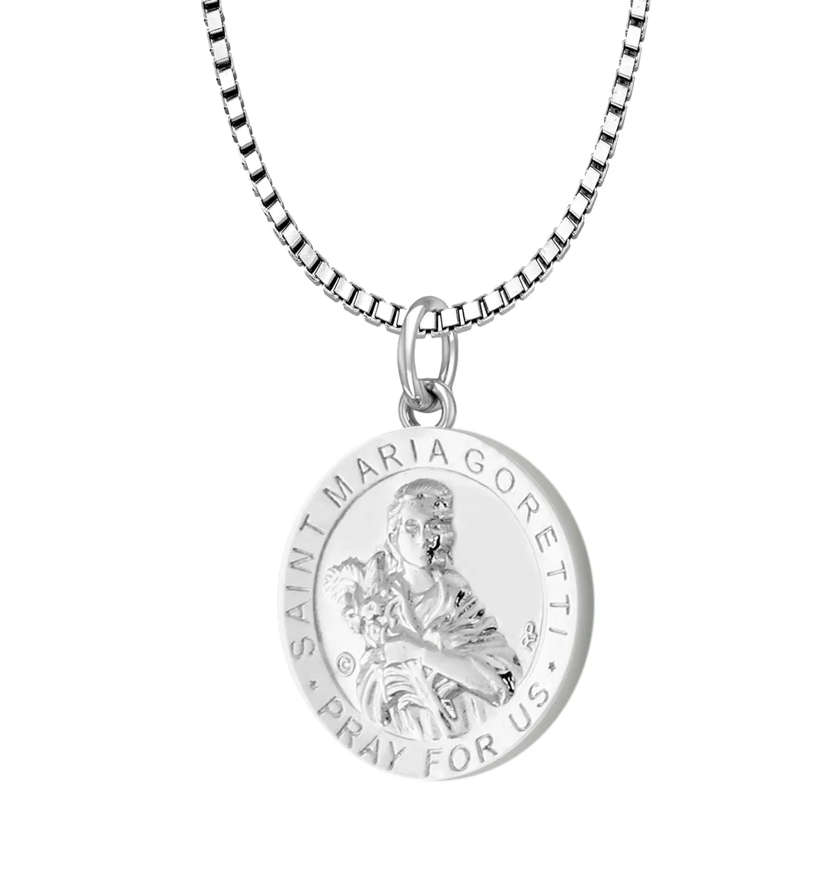 Ladies 925 Sterling Silver 18.5mm Polished Saint Maria Goretti Medal Pendant Necklace