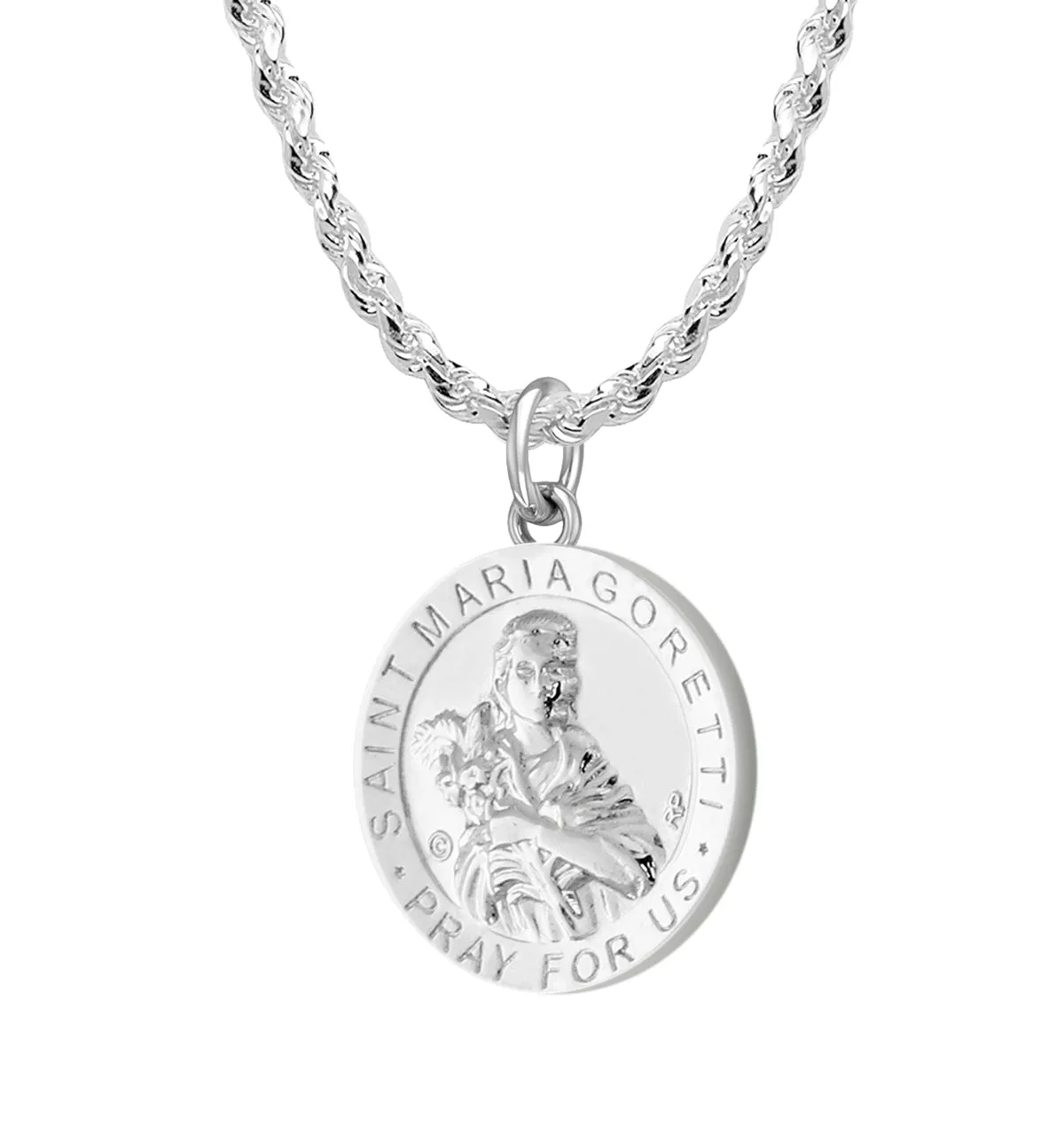 Ladies 925 Sterling Silver 18.5mm Polished Saint Maria Goretti Medal Pendant Necklace