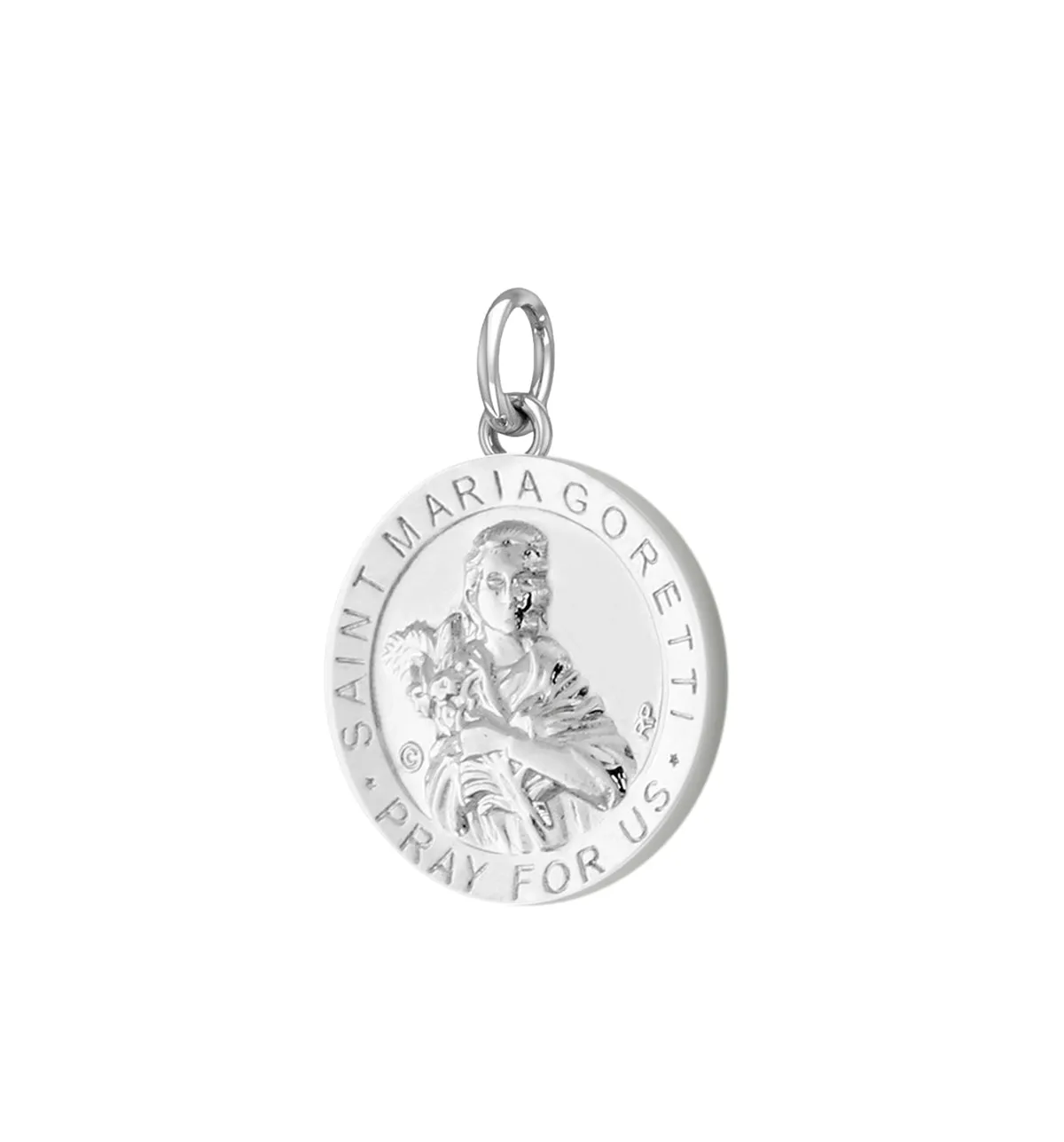 Ladies 925 Sterling Silver 18.5mm Polished Saint Maria Goretti Medal Pendant Necklace