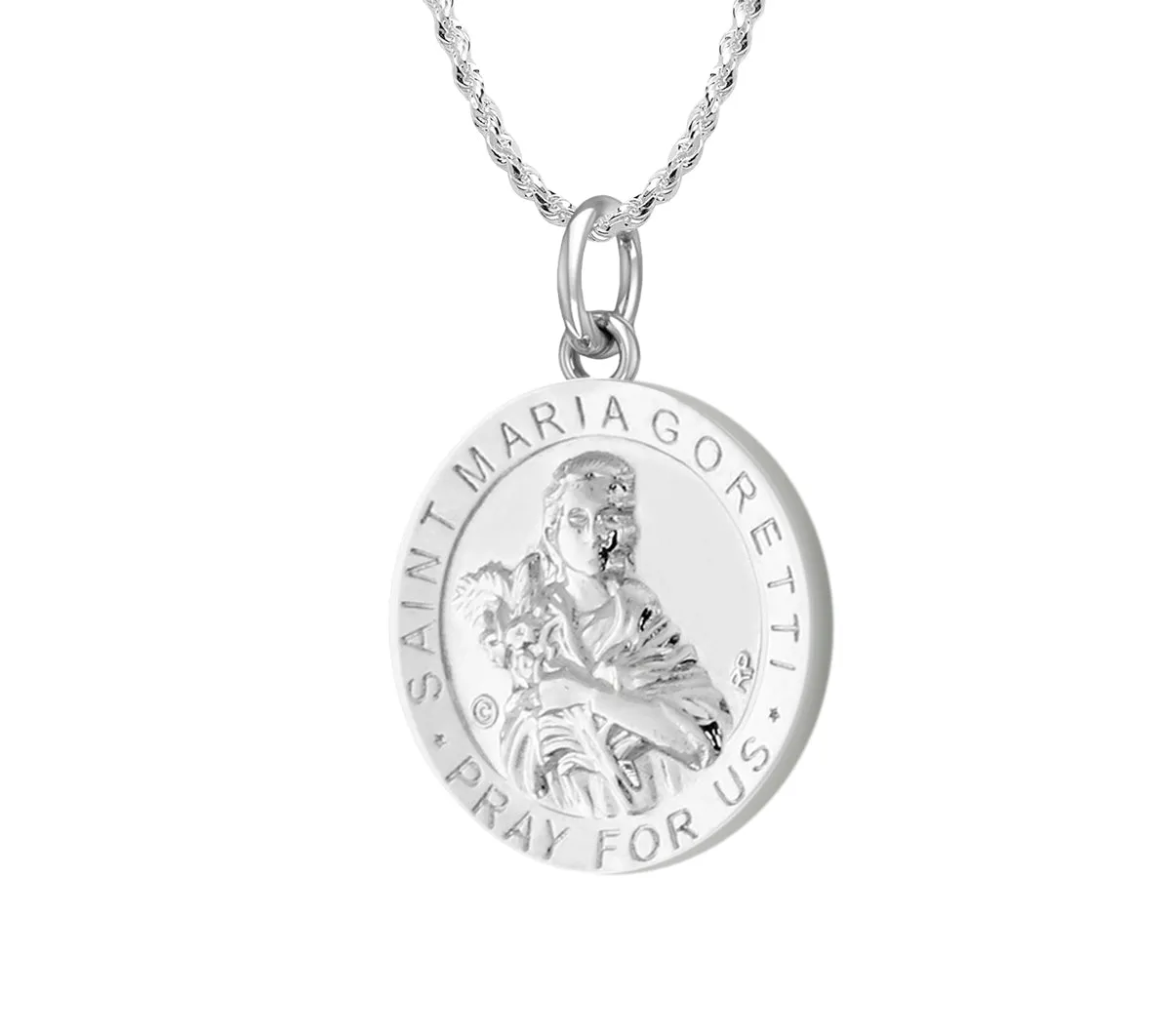 Ladies 925 Sterling Silver 18.5mm Polished Saint Maria Goretti Medal Pendant Necklace