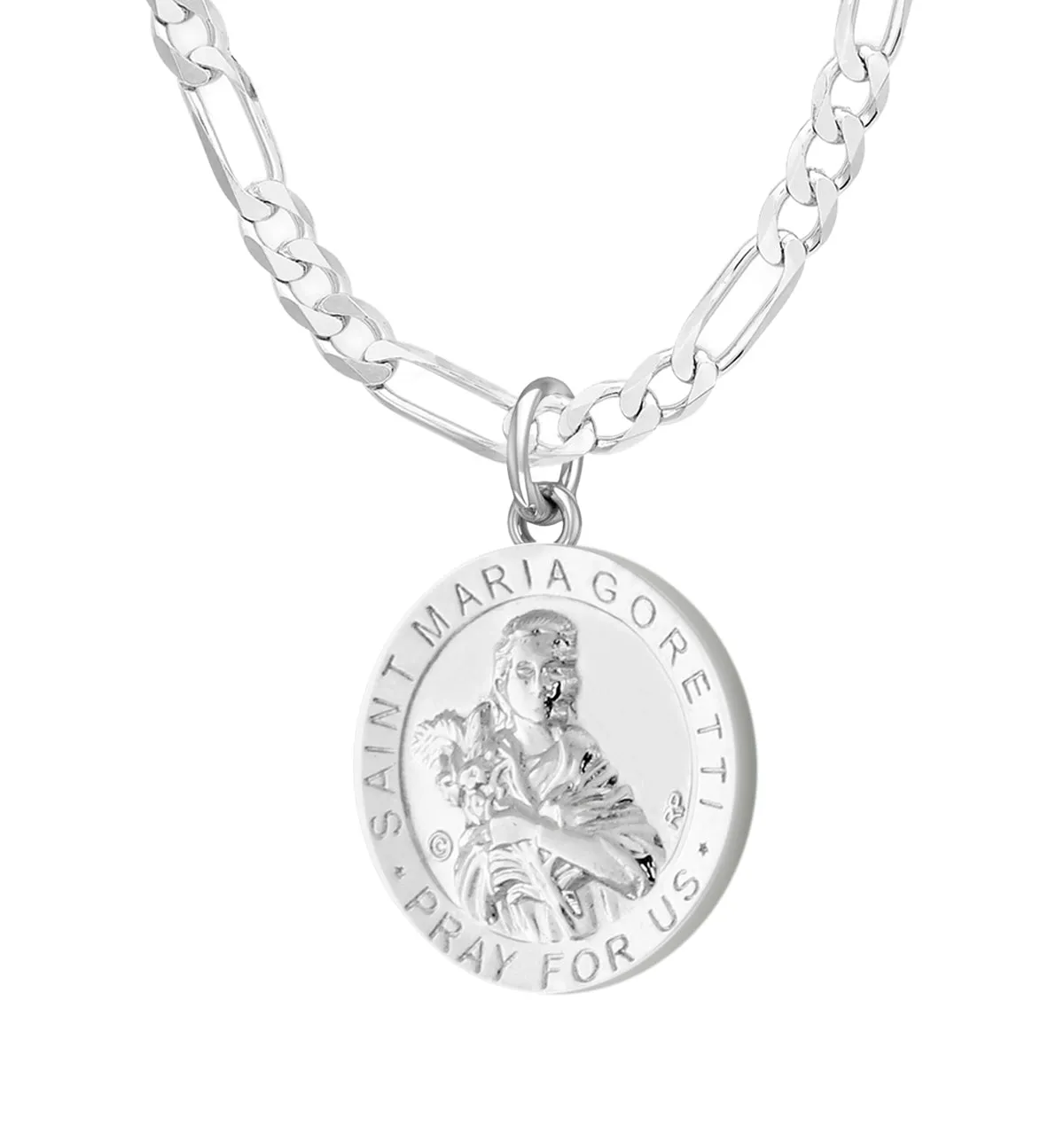 Ladies 925 Sterling Silver 18.5mm Polished Saint Maria Goretti Medal Pendant Necklace