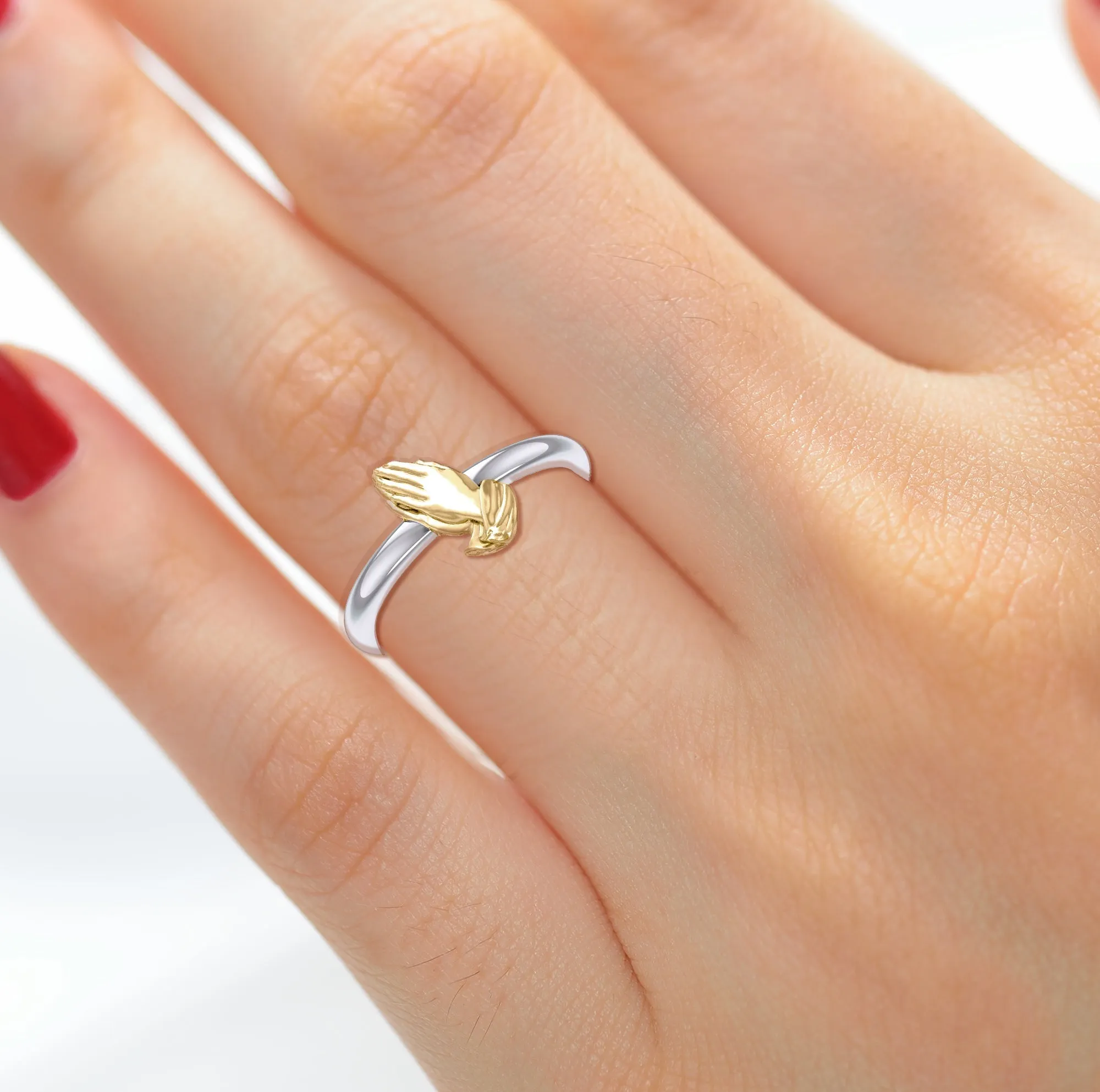 Ladies 925 Sterling Silver Jesus Praying Hands Ring