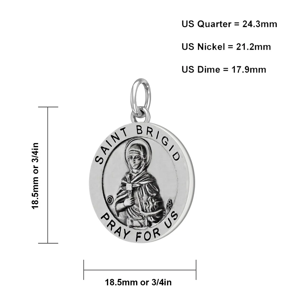 Ladies 925 Sterling Silver Saint 18.5mm Antiqued Brigid Medal Pendant Necklace