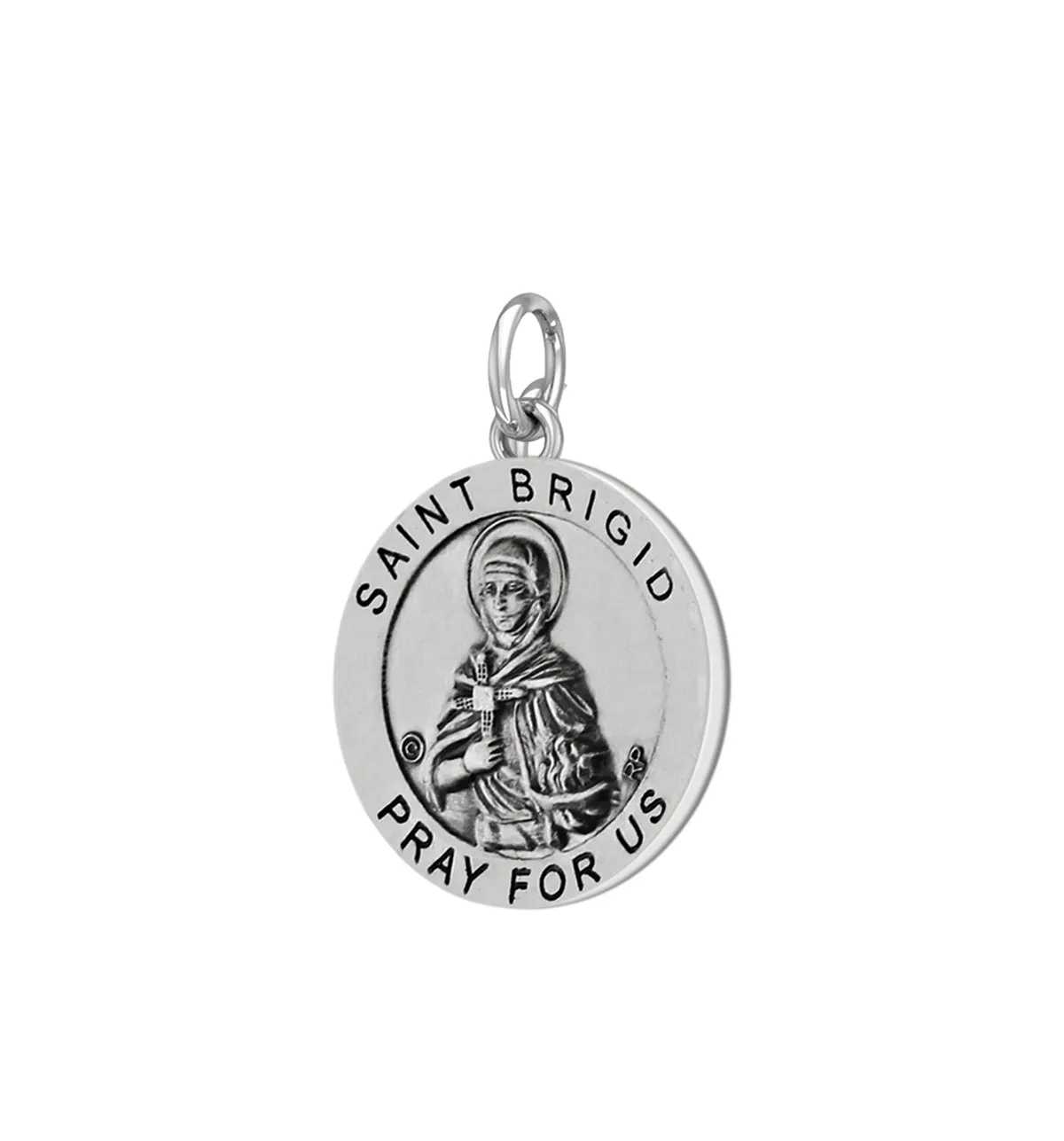 Ladies 925 Sterling Silver Saint 18.5mm Antiqued Brigid Medal Pendant Necklace
