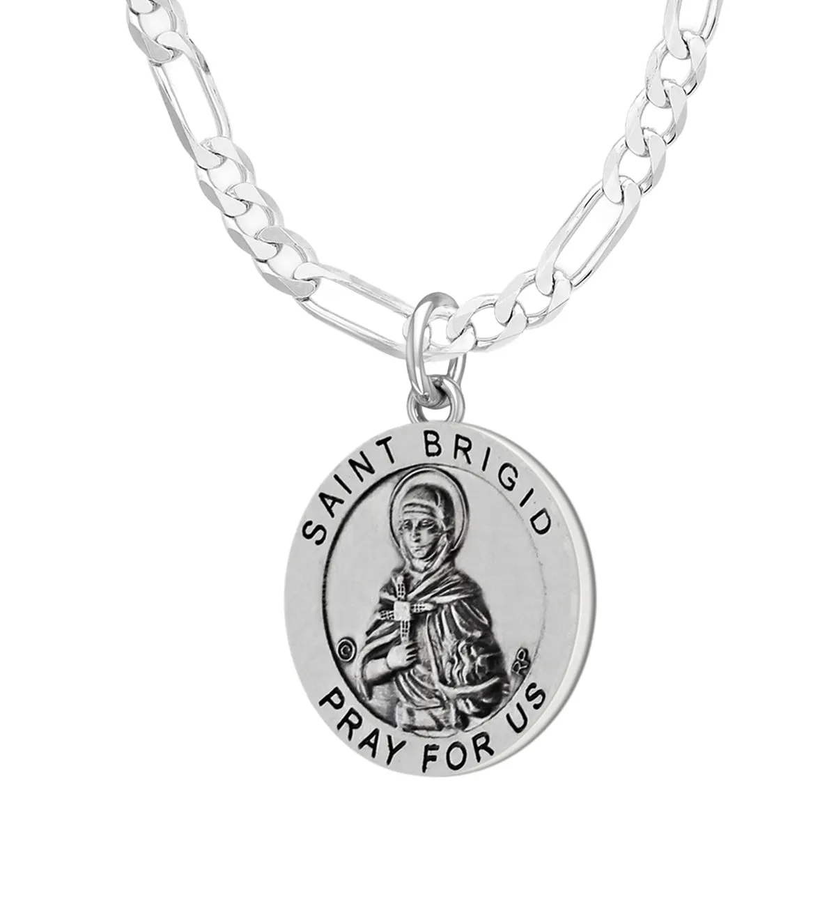 Ladies 925 Sterling Silver Saint 18.5mm Antiqued Brigid Medal Pendant Necklace