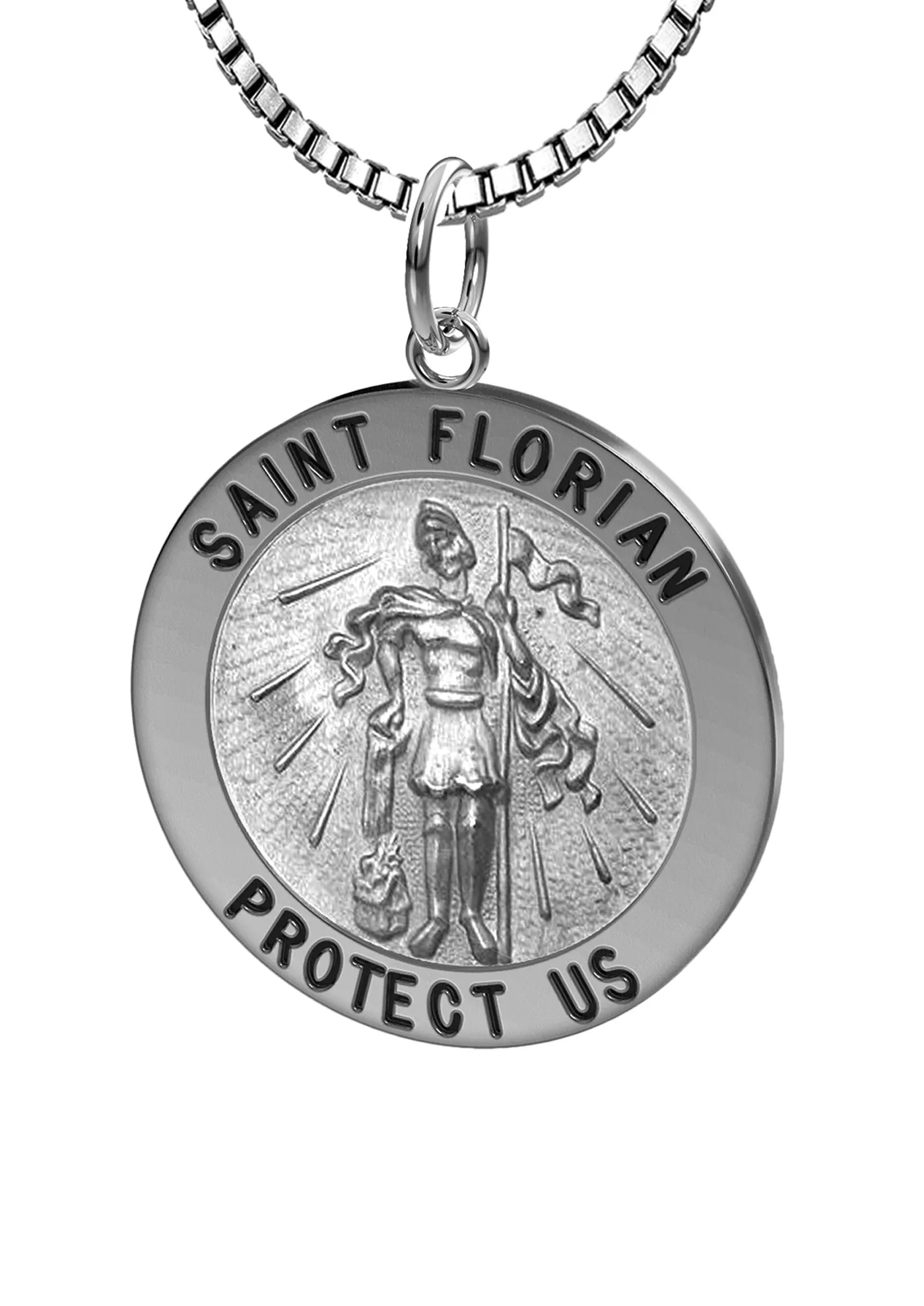 Ladies 925 Sterling Silver Saint Florian Antique Round Pendant Necklace, 18mm