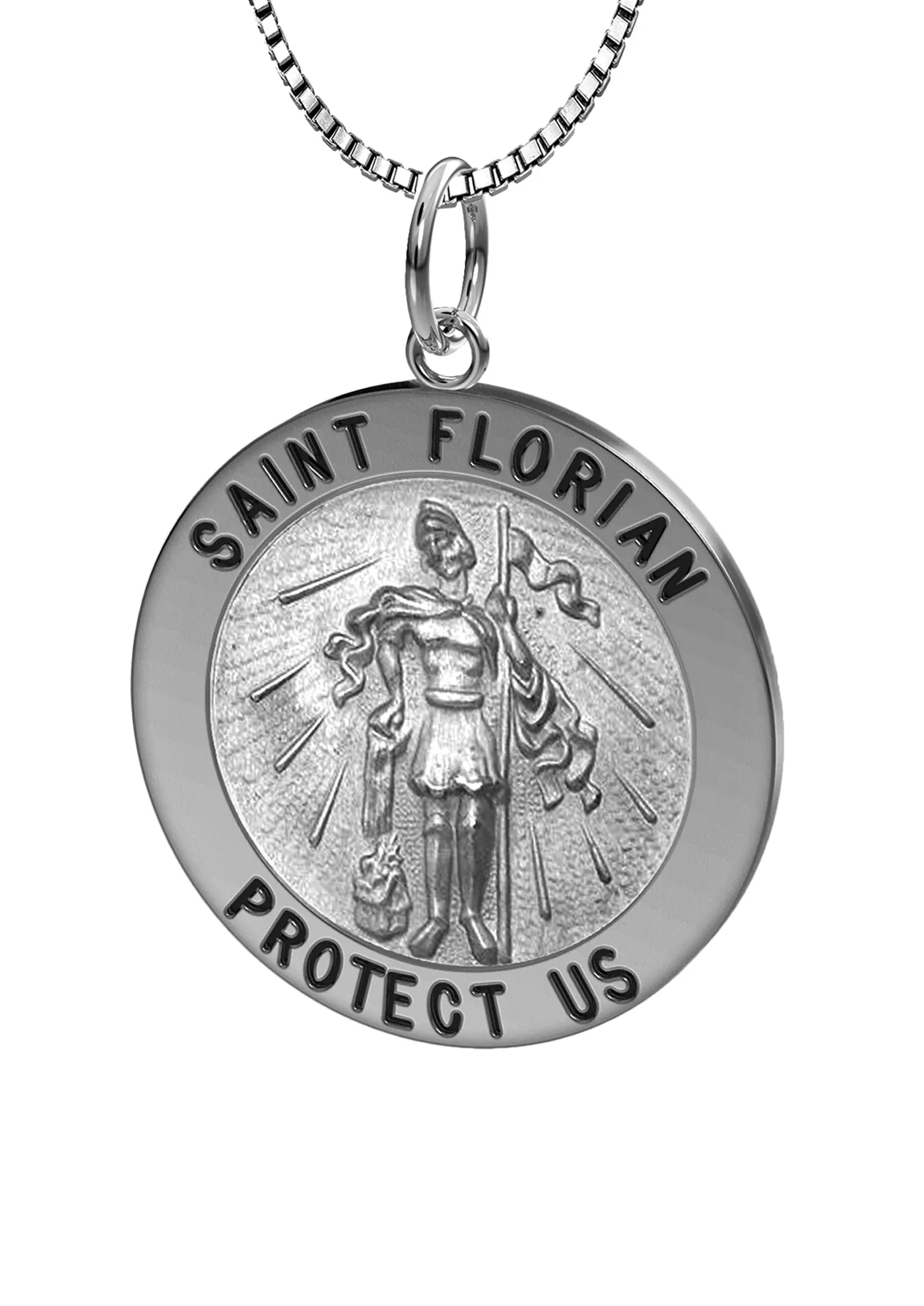 Ladies 925 Sterling Silver Saint Florian Antique Round Pendant Necklace, 18mm