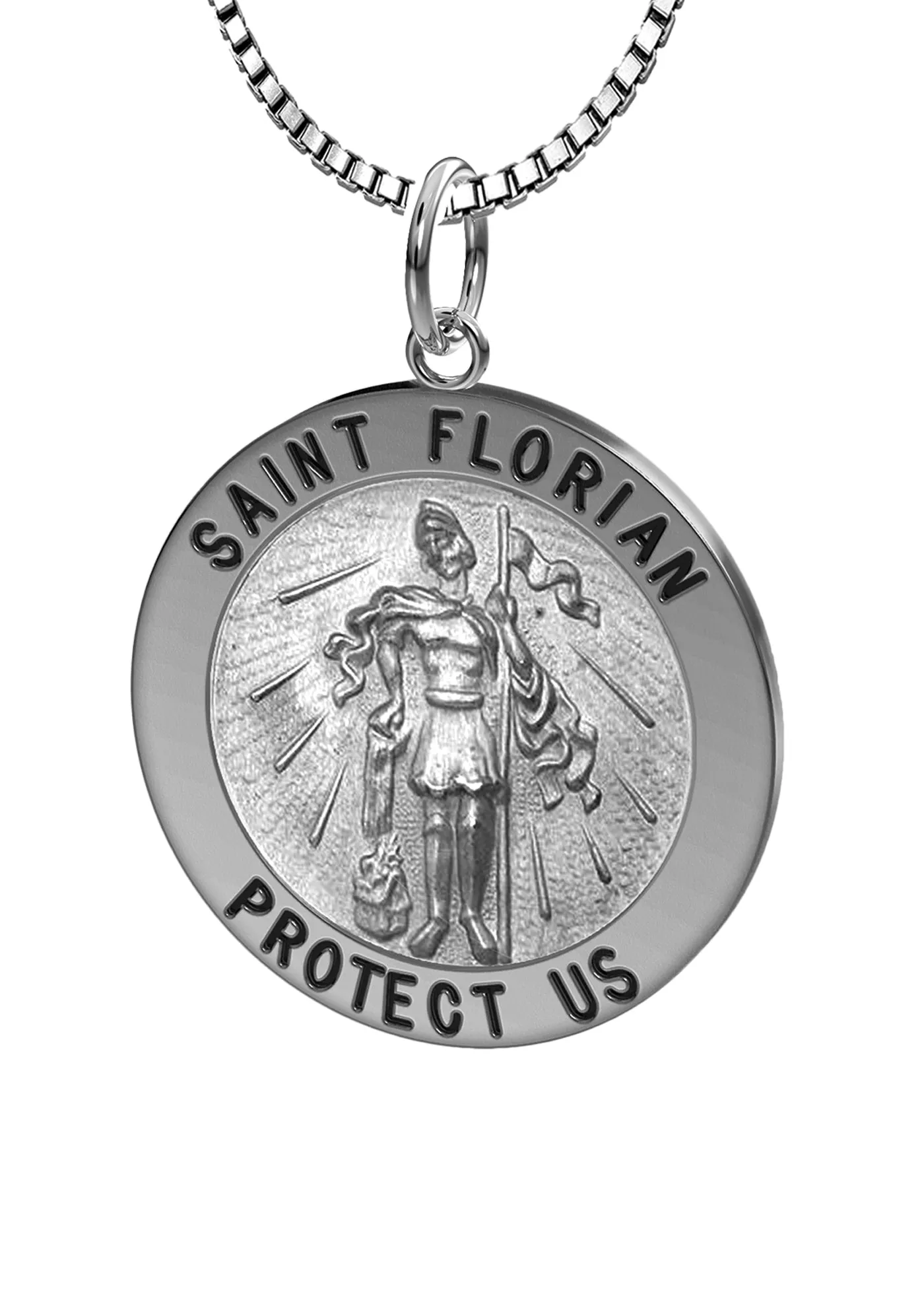 Ladies 925 Sterling Silver Saint Florian Antique Round Pendant Necklace, 18mm