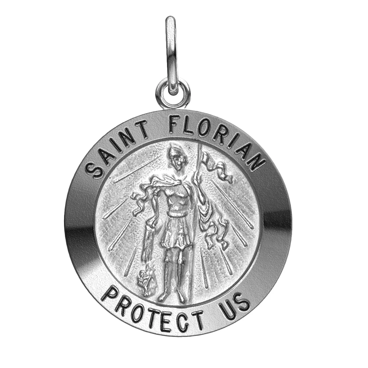 Ladies 925 Sterling Silver Saint Florian Antique Round Pendant Necklace, 18mm