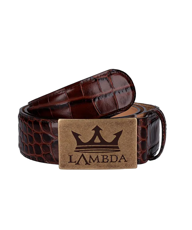 Lambda Bari Brown Men's Belt Croco