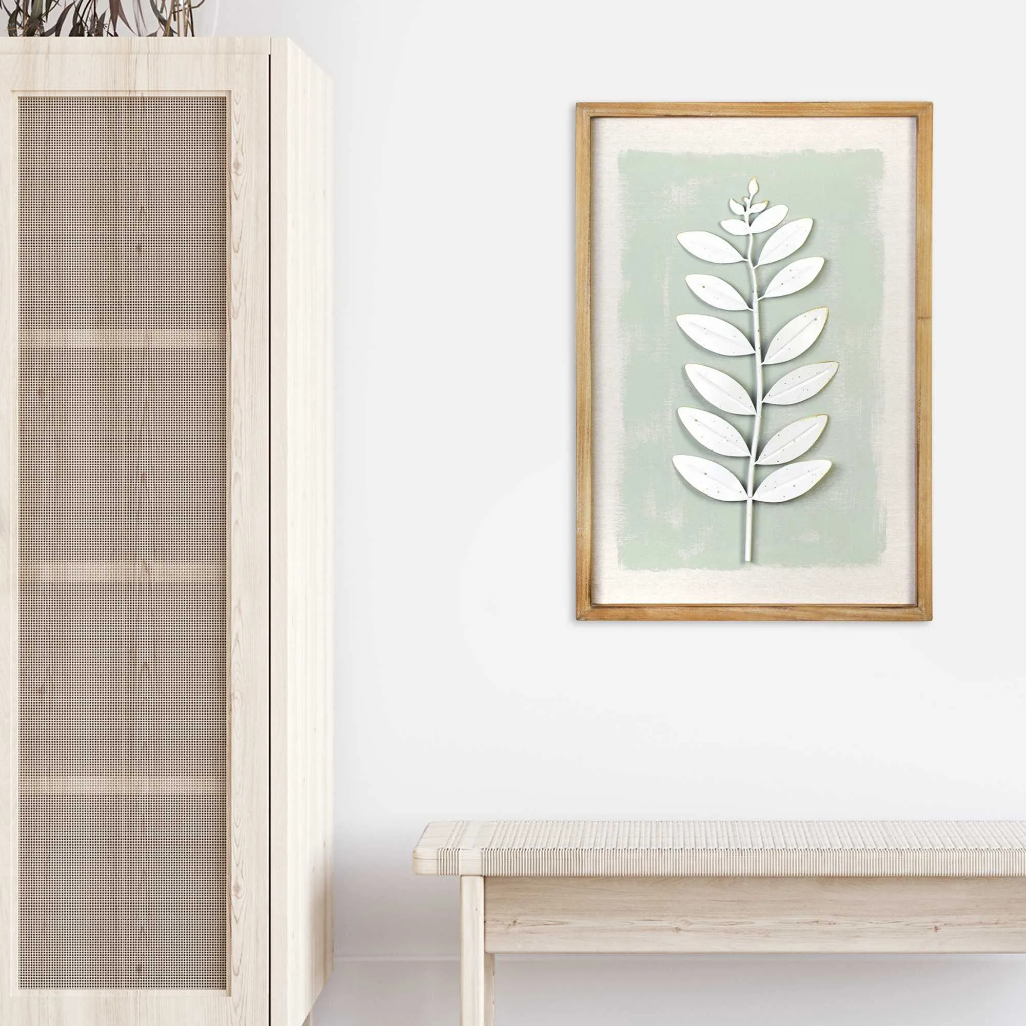 Leaf Wall Art with Ivory Distress Finish