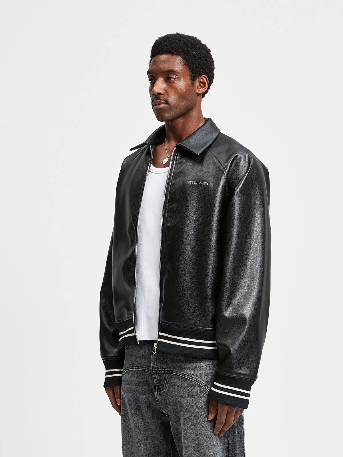 LEATHER BOMBER JACKET - BLACK