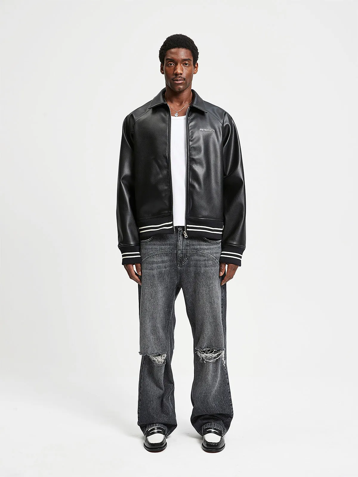 LEATHER BOMBER JACKET - BLACK