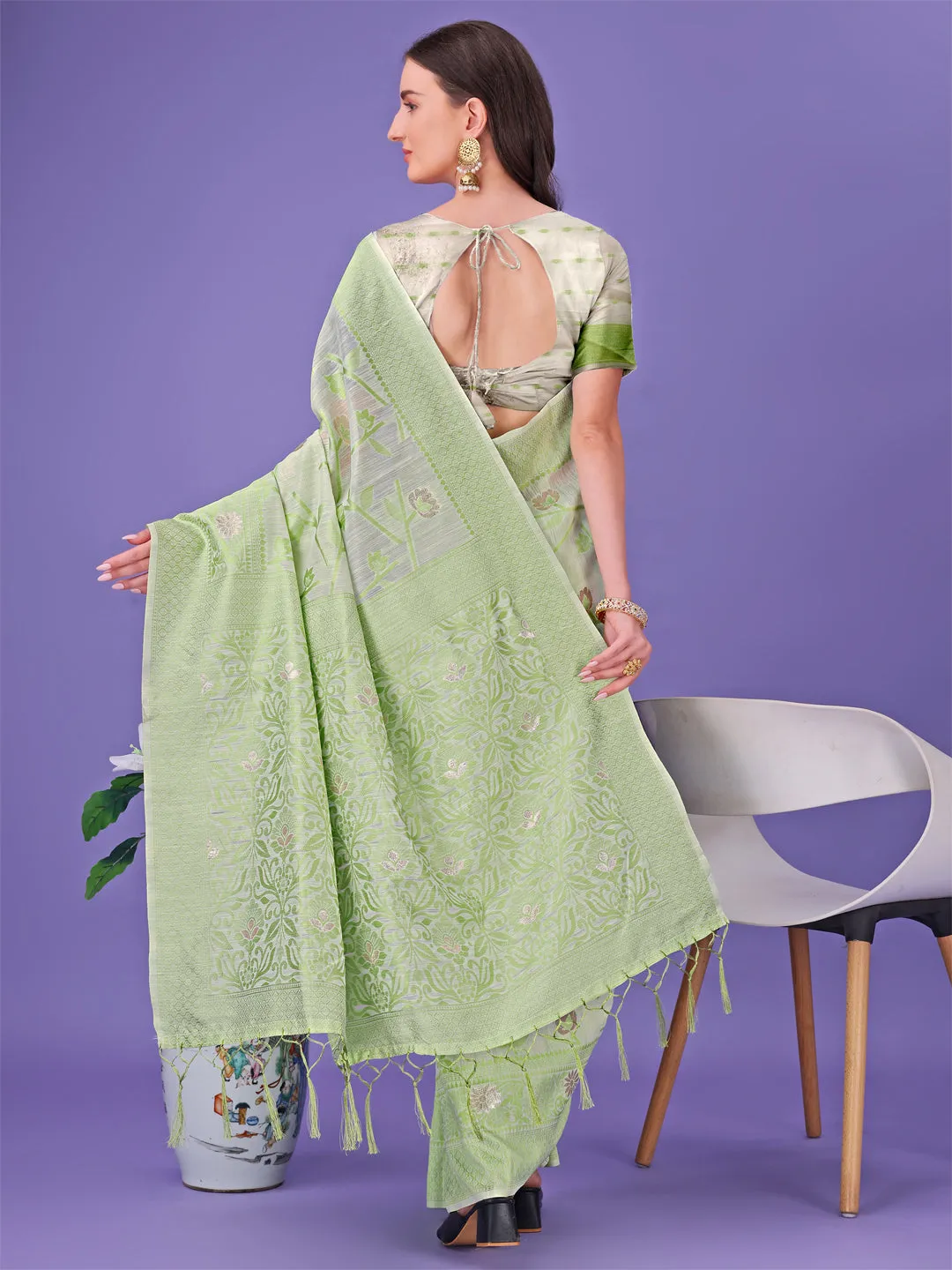 Light Green Linen Cotton Saree