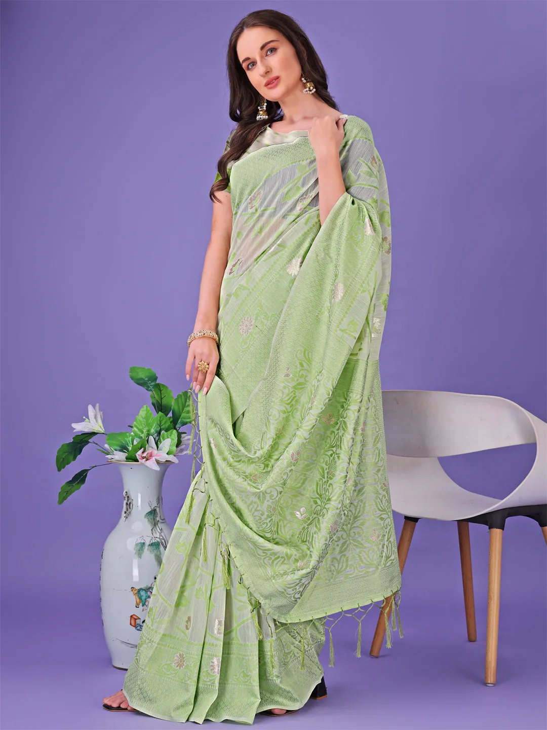 Light Green Linen Cotton Saree