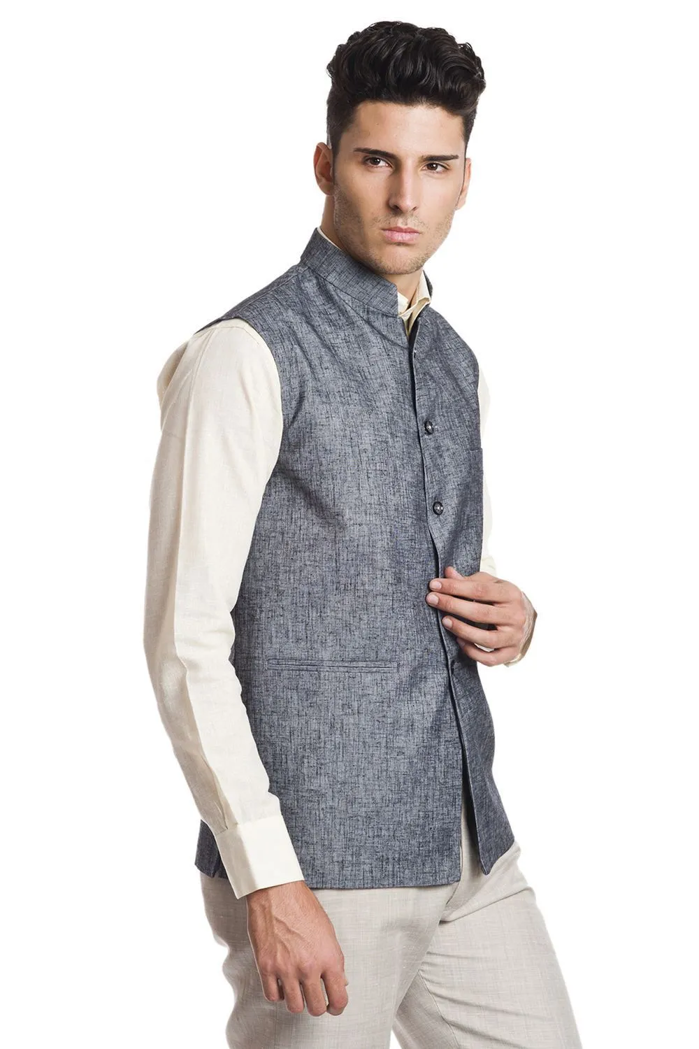 Linen Blend Grey Modi Nehru Jacket