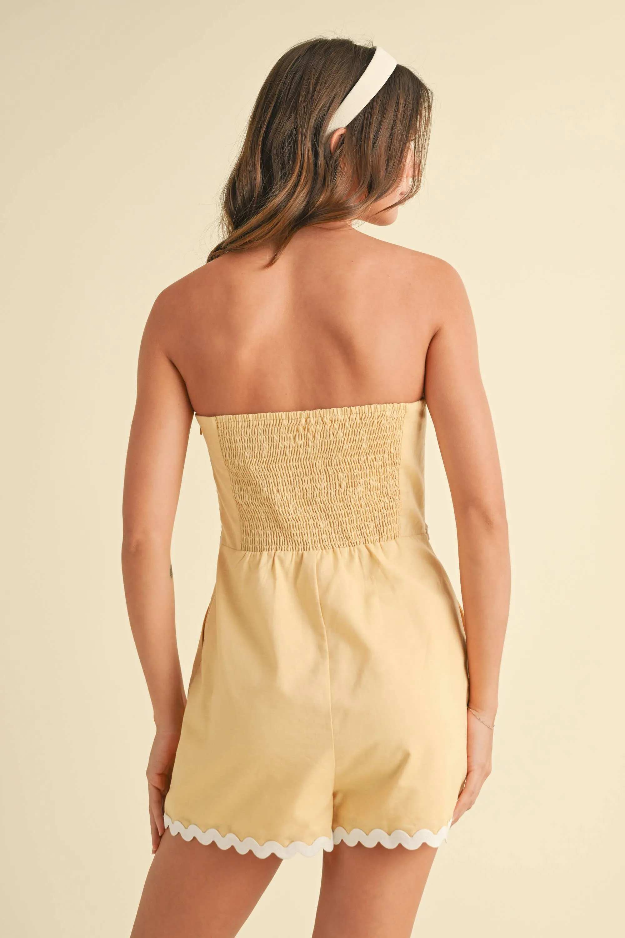 LINEN CONTRAST TRIM STRAPLESS ROMPER