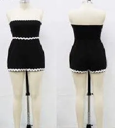LINEN CONTRAST TRIM STRAPLESS ROMPER
