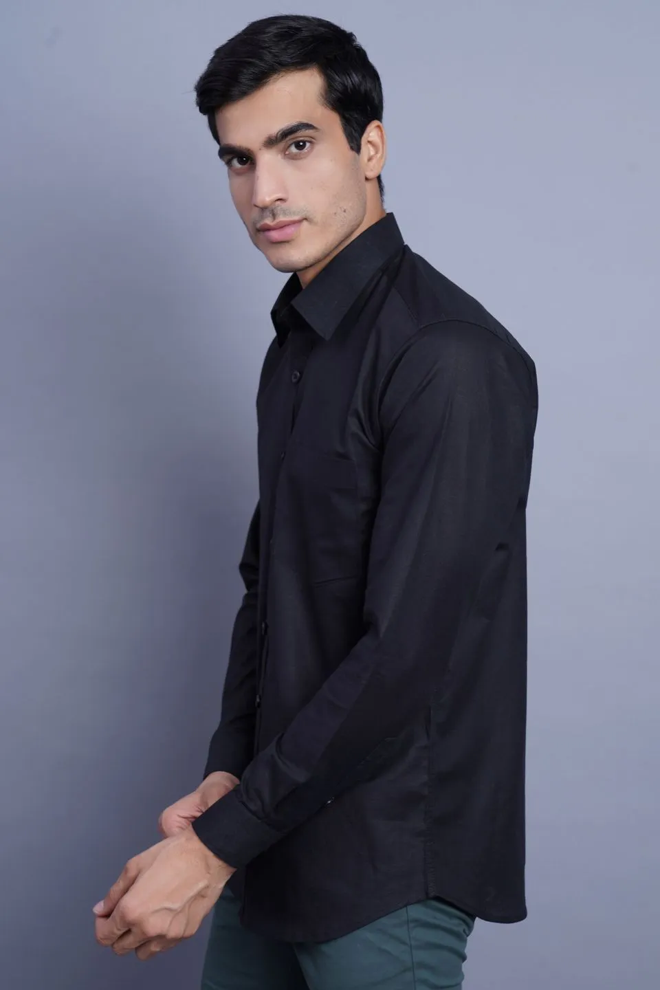 Linen Cotton Black Shirt