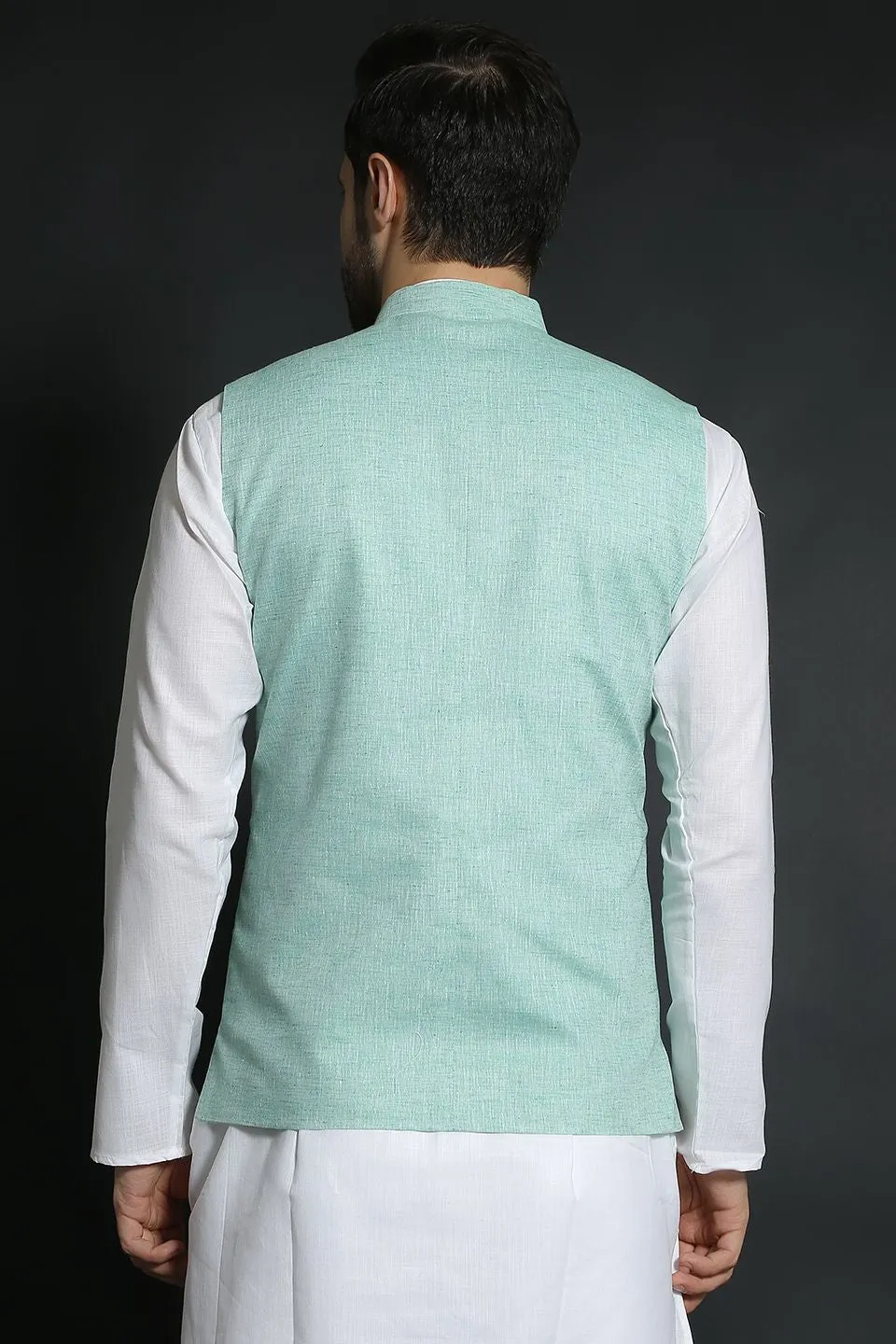 Linen Cotton Green Modi Nehru Jacket