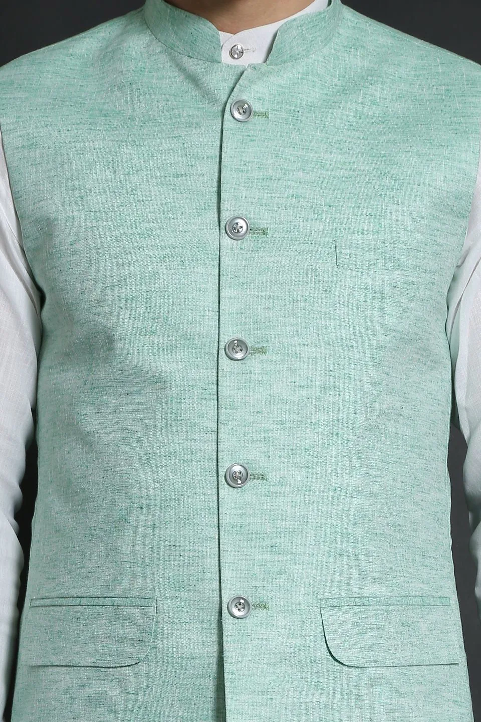 Linen Cotton Green Modi Nehru Jacket