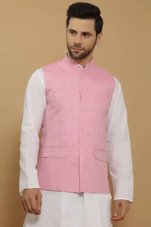 Linen Cotton Pink Modi Nehru Jacket