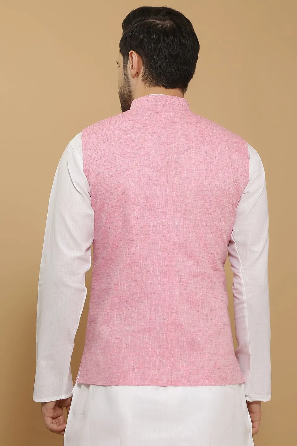 Linen Cotton Pink Modi Nehru Jacket