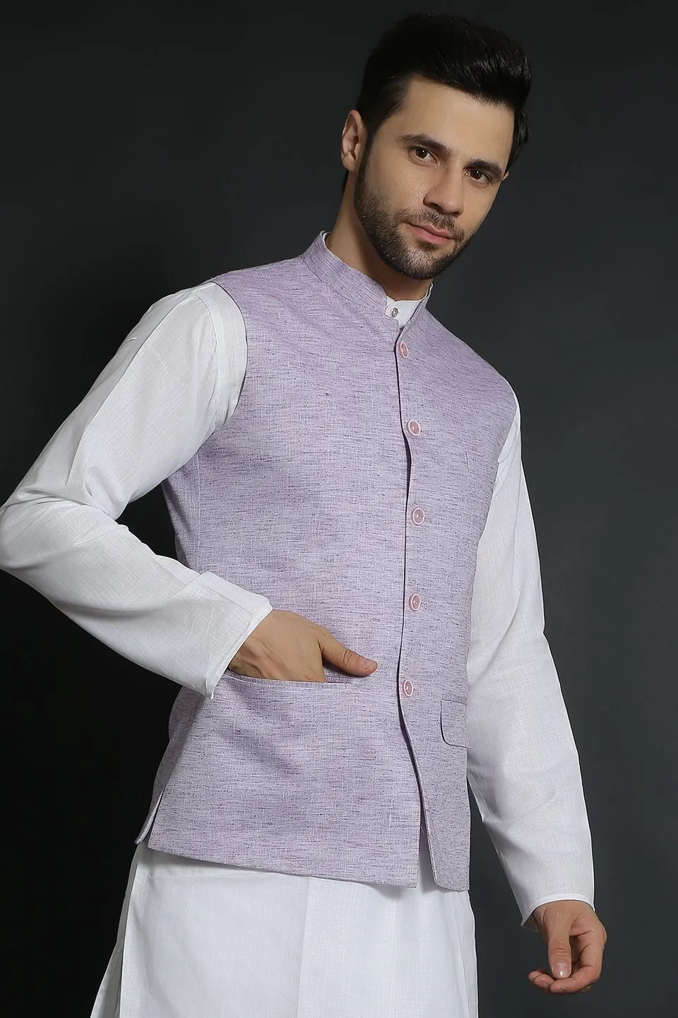 Linen Cotton Purple Modi Nehru Jacket