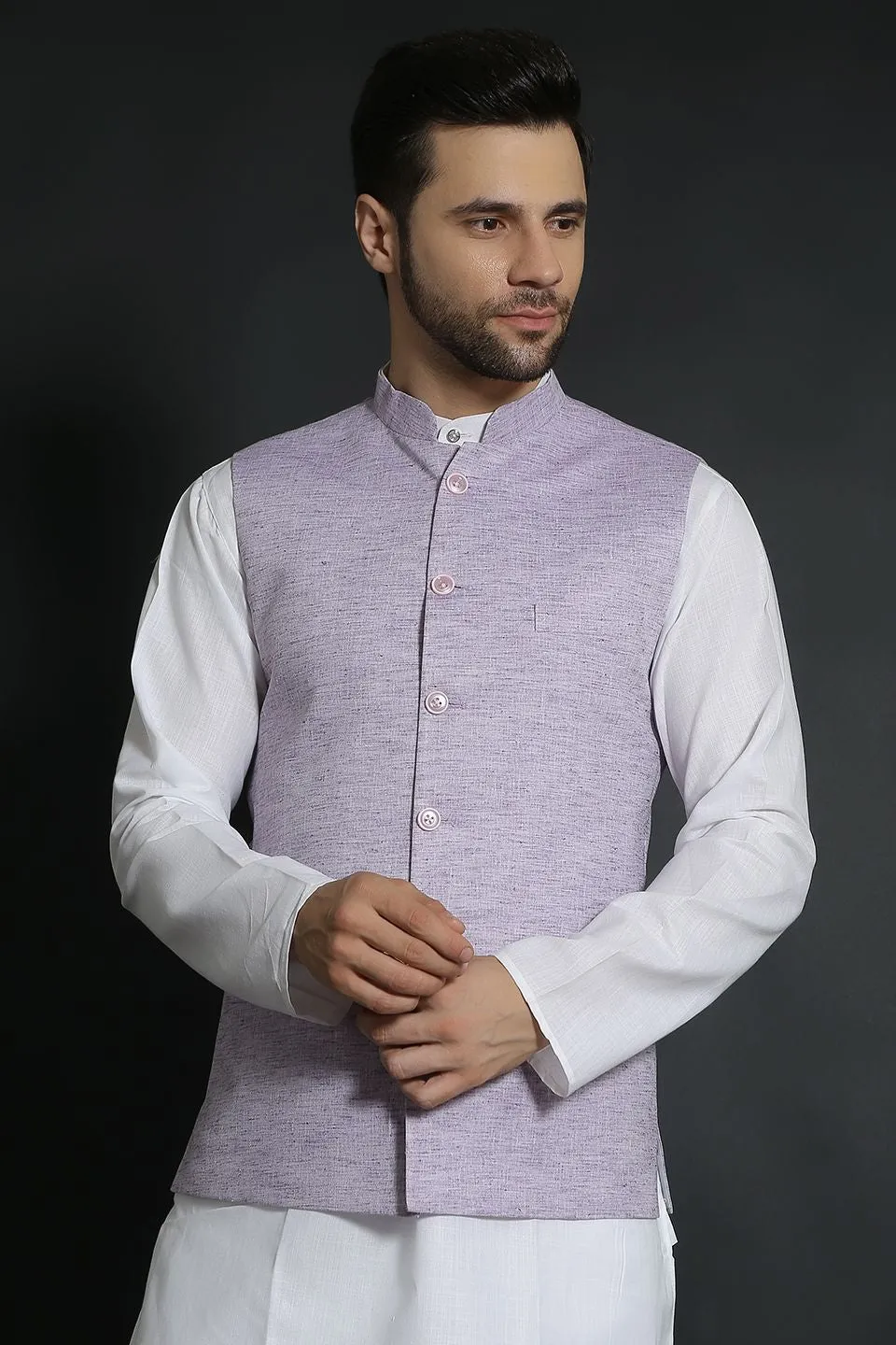Linen Cotton Purple Modi Nehru Jacket