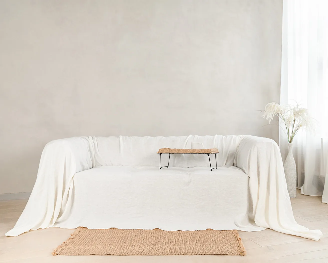 Linen couch cover in Off White color (density 190 g/m2)