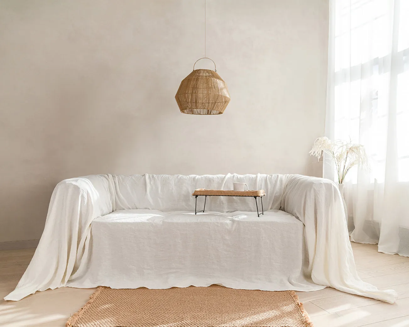 Linen couch cover in Off White color (density 190 g/m2)