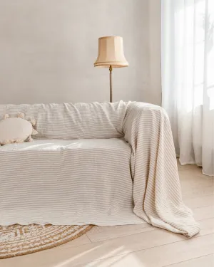 Linen couch cover in Striped Natural color (density 190 g/m2)