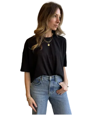 Linen oversized MAEVE tee in black