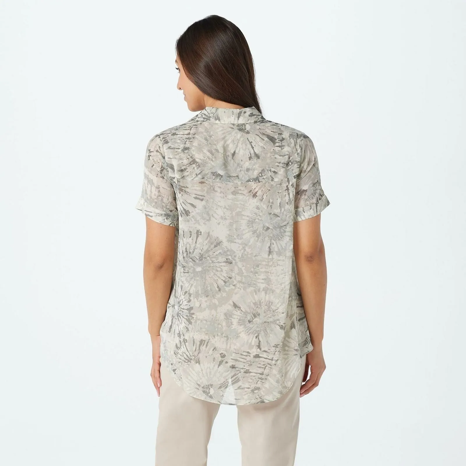 LOGO by Lori Goldstein Women's Plus Size Printed Front Pleat Woven Top