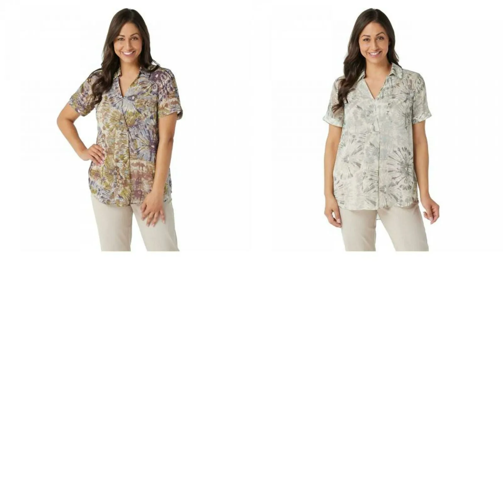LOGO by Lori Goldstein Women's Plus Size Printed Front Pleat Woven Top