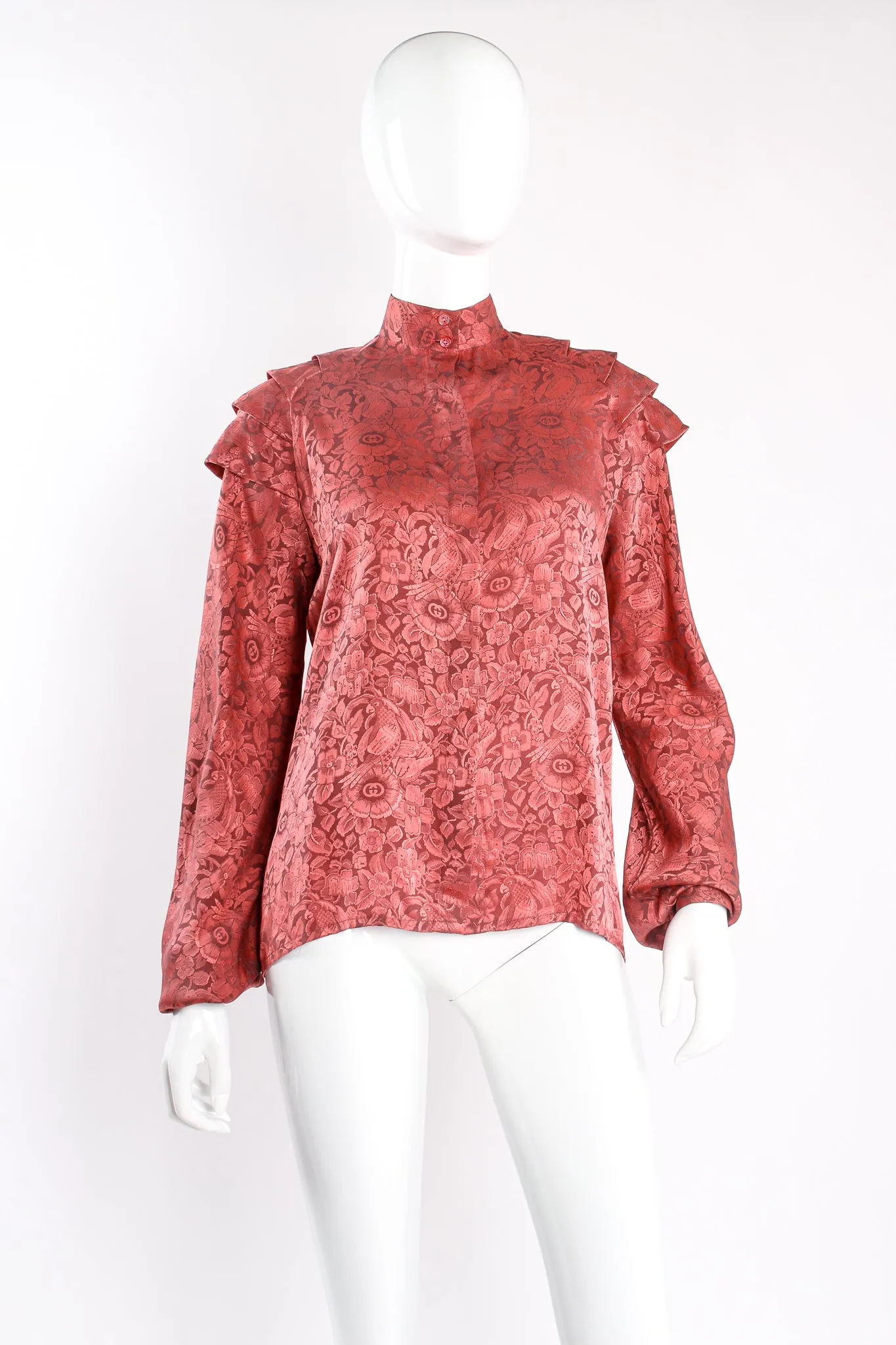 Logo Floral Jacquard Silk Blouse