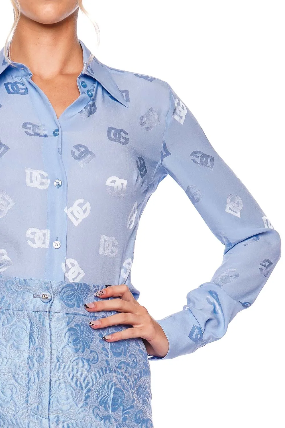 Logo Silk Jacquard Button Down Shirt