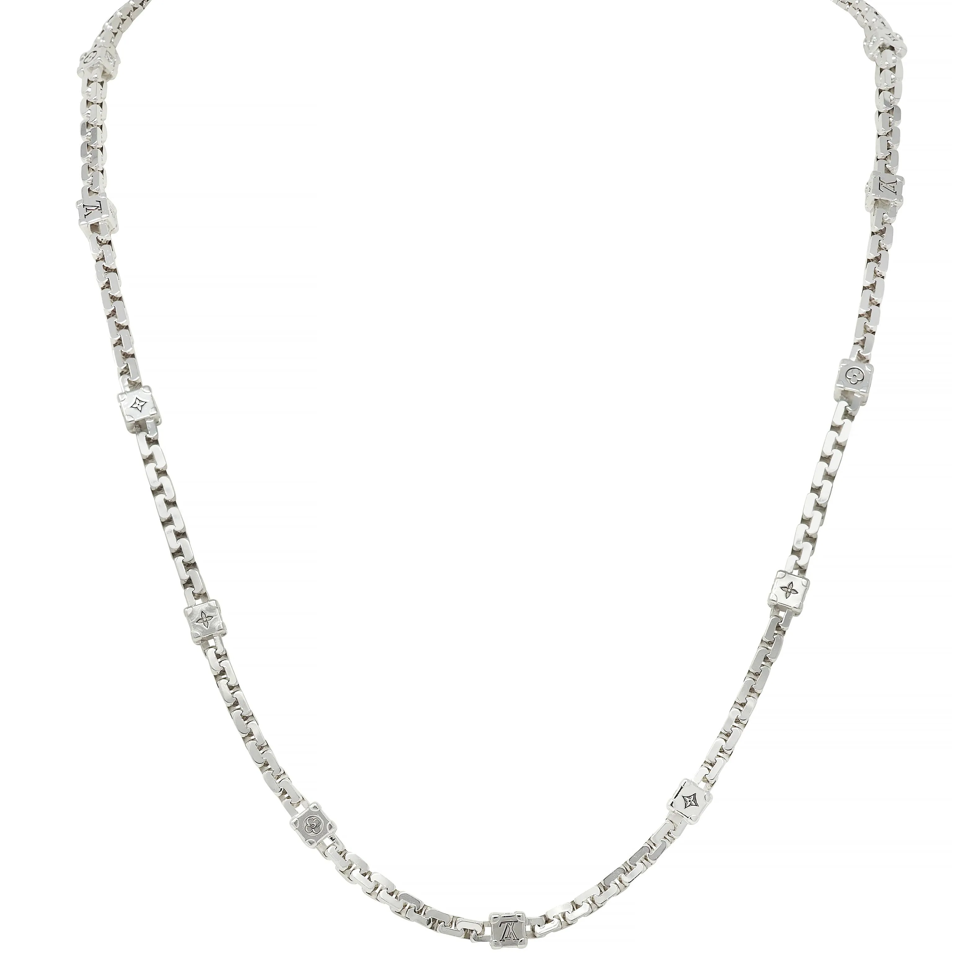 Louis Vuitton French Diamond 18 Karat White Gold Les Gastons Trunk Unisex Chain Necklace