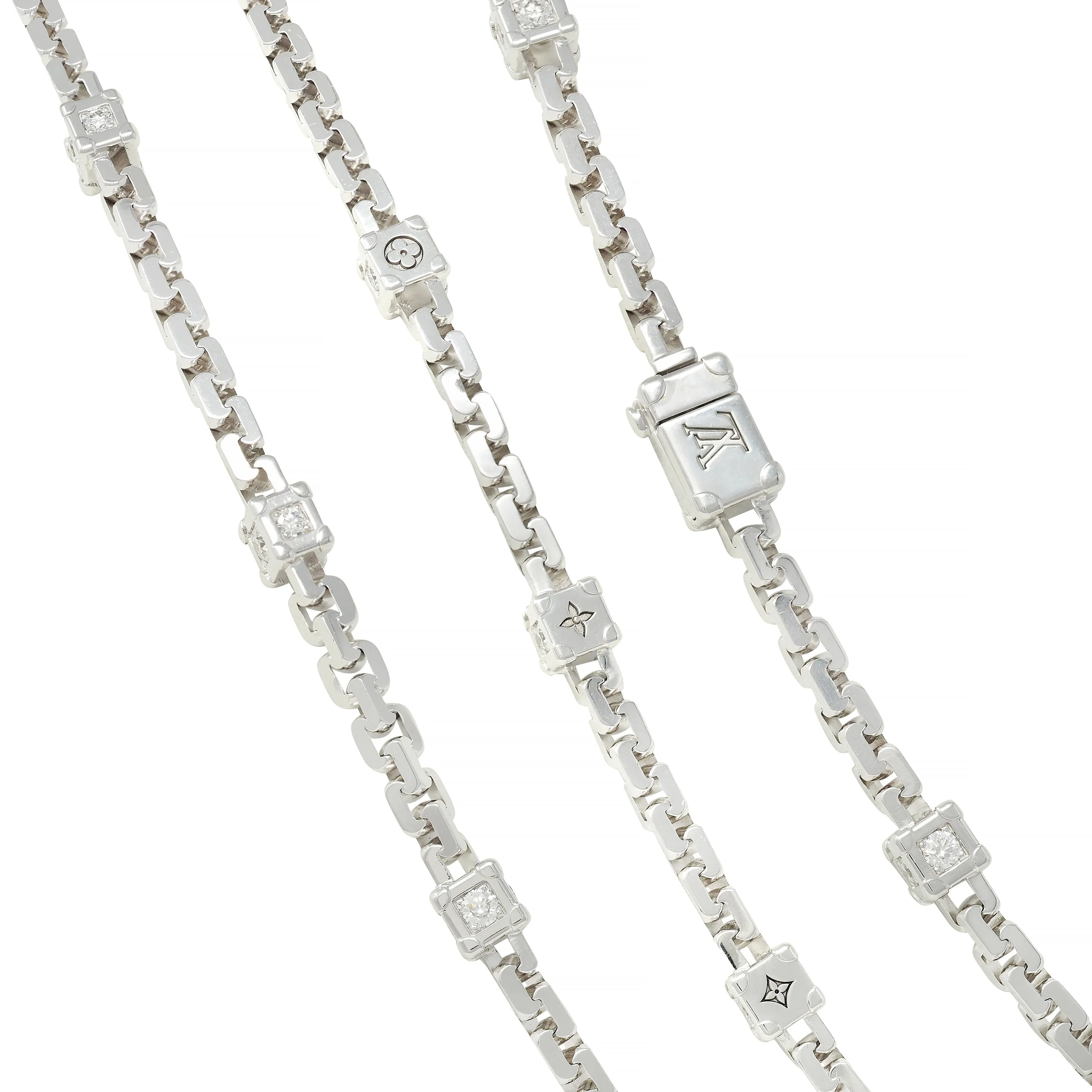 Louis Vuitton French Diamond 18 Karat White Gold Les Gastons Trunk Unisex Chain Necklace