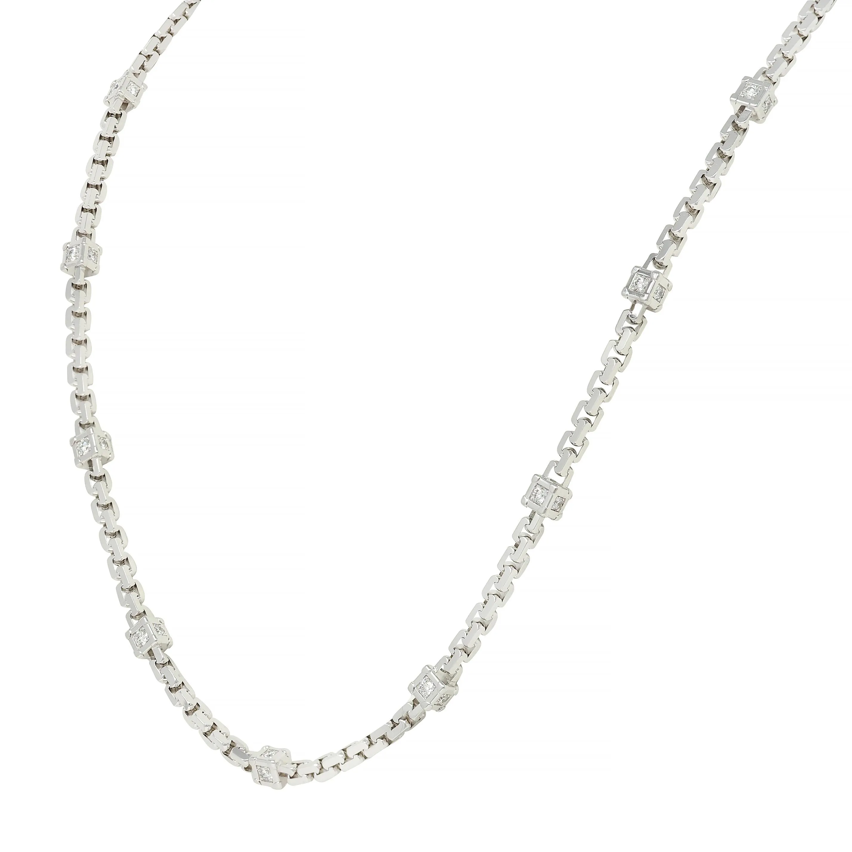 Louis Vuitton French Diamond 18 Karat White Gold Les Gastons Trunk Unisex Chain Necklace