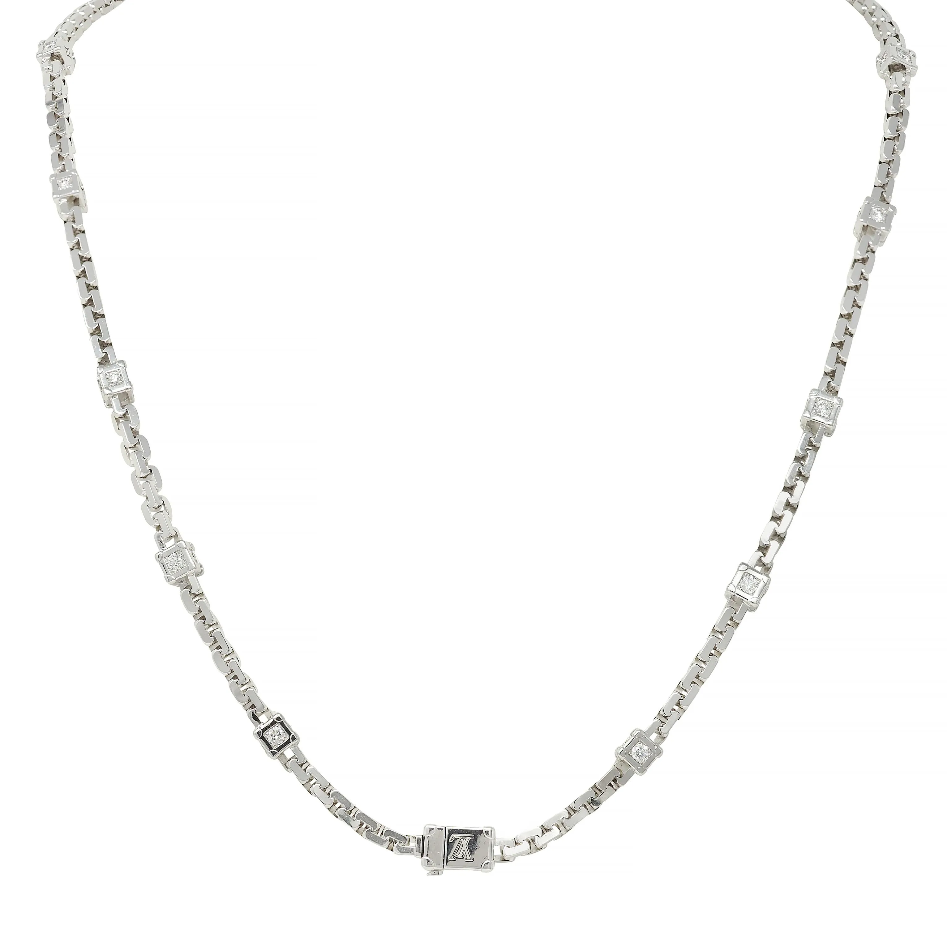 Louis Vuitton French Diamond 18 Karat White Gold Les Gastons Trunk Unisex Chain Necklace