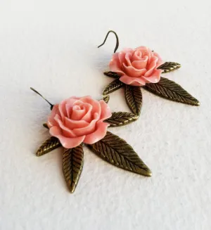Marijuana Rose Earring - Bronze & Coral