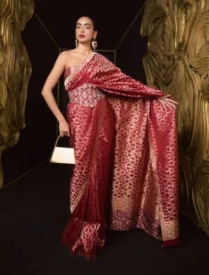 Maroon cutwork sari